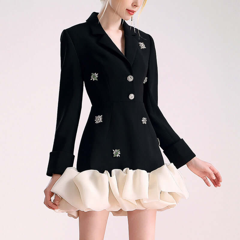 Black Dress with Ruffle Hem Blazer​ - ChicCharm