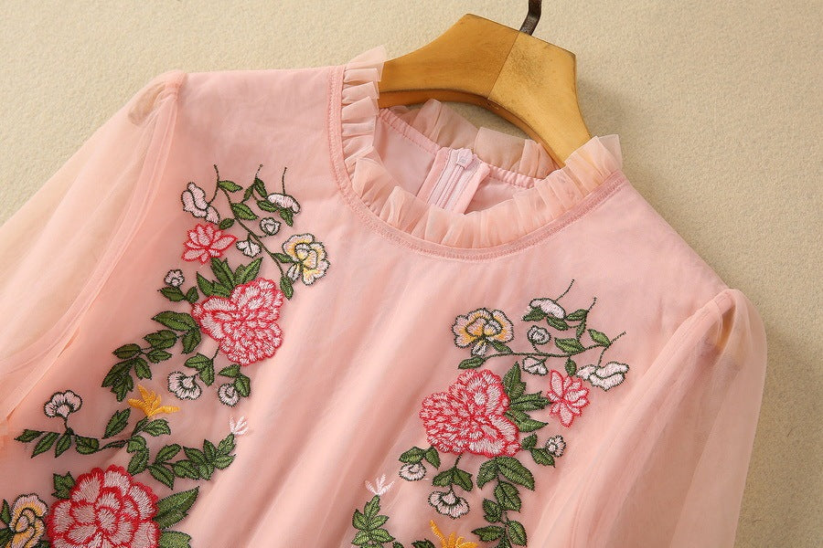 Blush Pink Embroidered Floral Midi Dress - Chiccharm Boutique