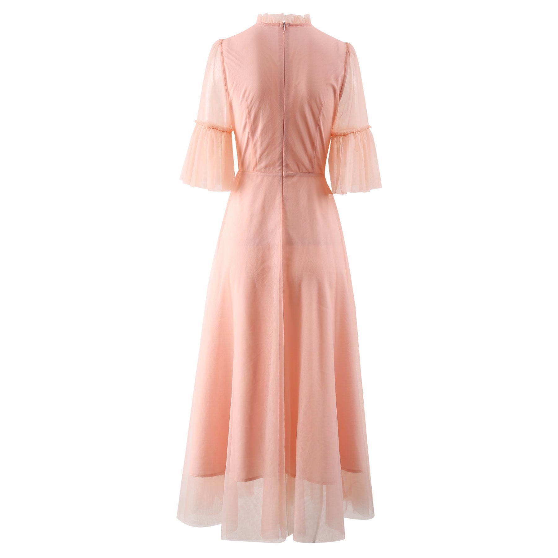 Blush Pink Embroidered Floral Midi Dress - Chiccharm
