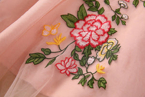 Blush Pink Embroidered Floral Midi Dress - Chiccharm Boutique