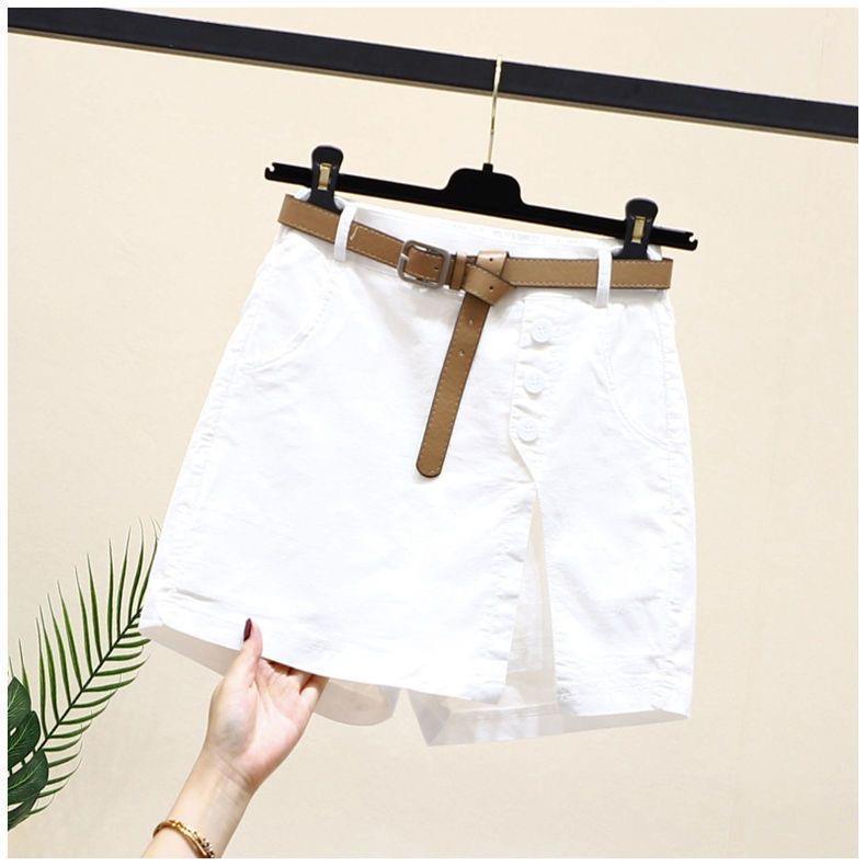 Button High Waist With Belt Cotton Shorts - Chiccharm