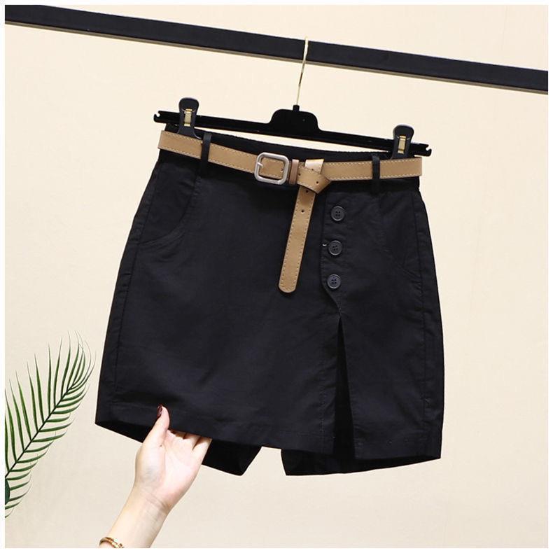 Button High Waist With Belt Cotton Shorts - Chiccharm