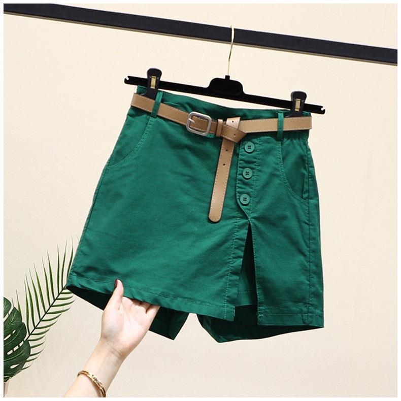 Button High Waist With Belt Cotton Shorts - Chiccharm