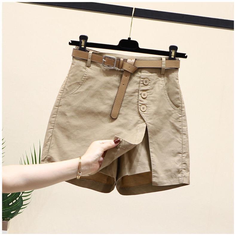 Button High Waist With Belt Cotton Shorts - Chiccharm