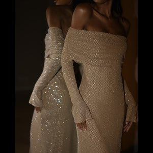 Celeste Off-Shoulder Crystal Maxi Gown - Chiccharm