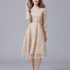 Chic Vintage Floral Lace Dress Midi -chiccharm