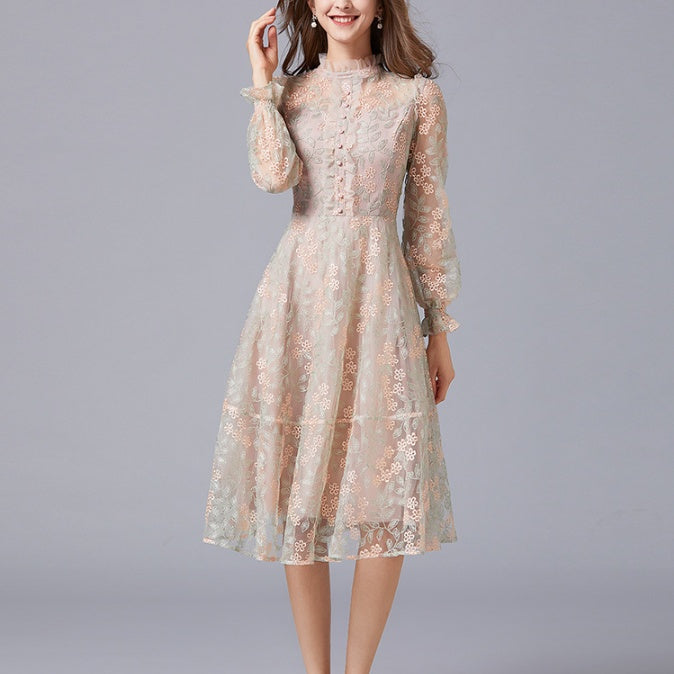 Chic Vintage Floral Lace Dress Midi -chiccharm
