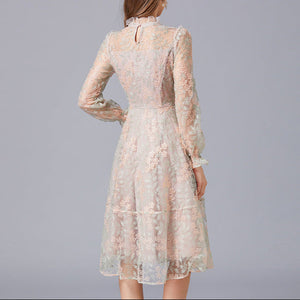 Chic Vintage Floral Lace Dress Midi -chiccharm