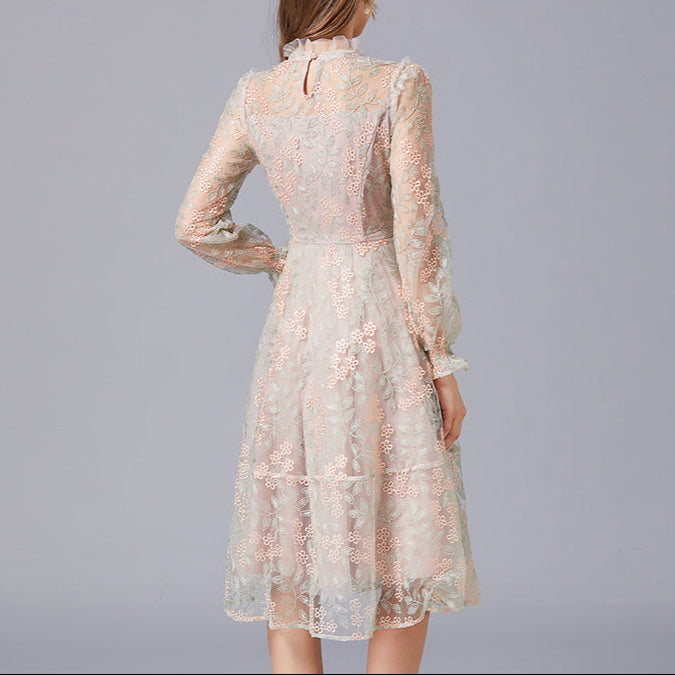Chic Vintage Floral Lace Dress Midi -chiccharm