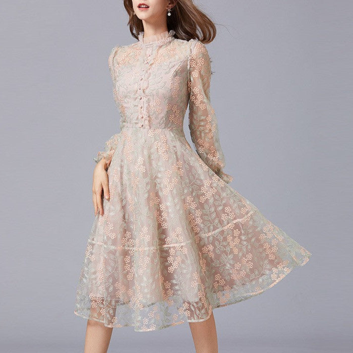 Chic Vintage Floral Lace Dress Midi -chiccharm
