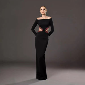 Crystal Cutout Long Sleeve Dress | Dazzling elegance 