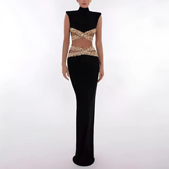 Crystal Embellished Glam Gown-Chiccharm Boutique