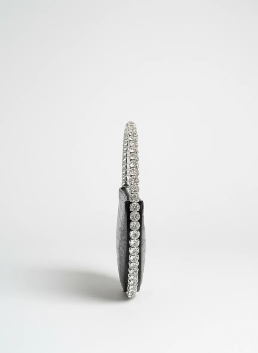 Diamante Round Leather Clutch - Chiccharm Boutique