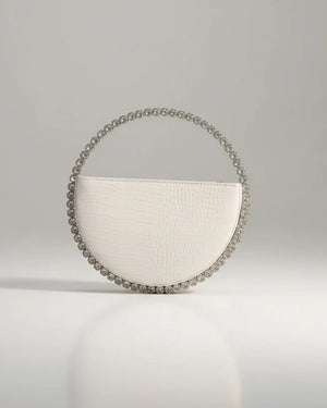 Diamante Round Leather Clutch - Chiccharm Boutique
