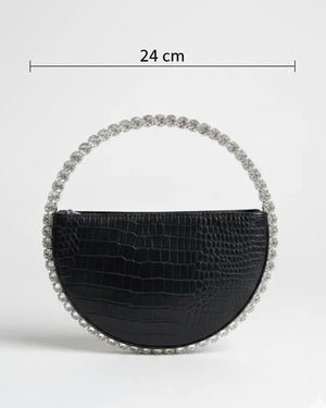 Diamante Round Leather Clutch - Chiccharm Boutique