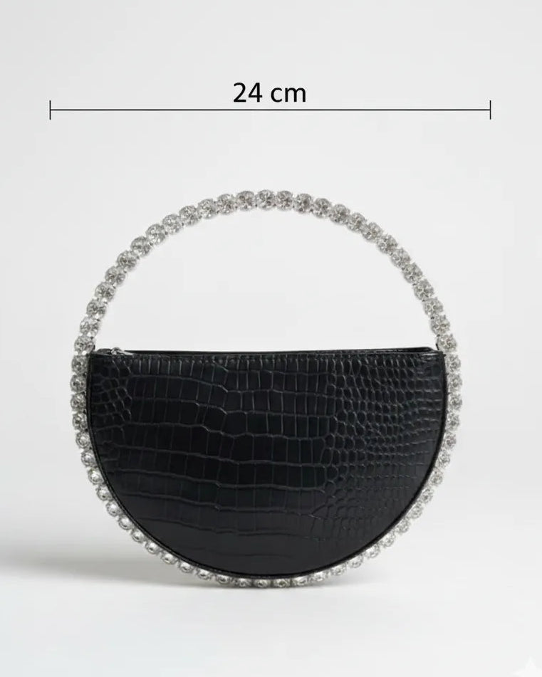 Diamante Round Leather Clutch - Chiccharm Boutique