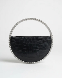 Diamante Round Leather Clutch - Chiccharm Boutique