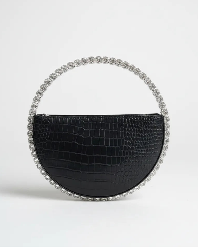 Diamante Round Leather Clutch - Chiccharm Boutique