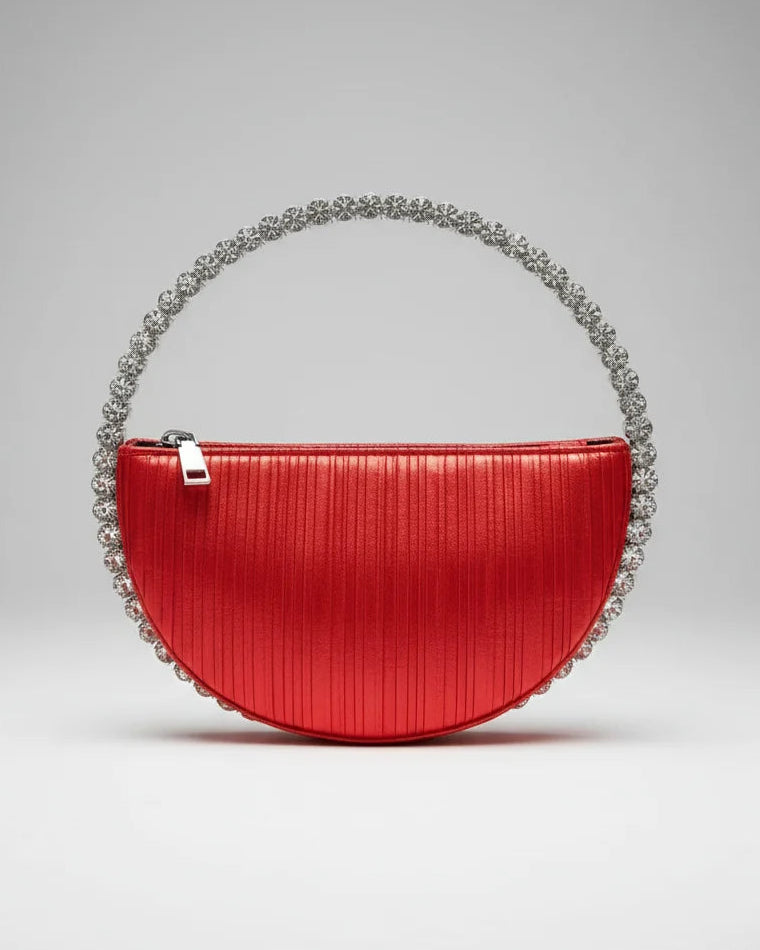 Diamante Round Leather Clutch - Chiccharm Boutique