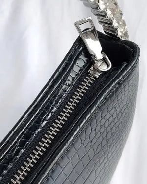 Diamante Round Leather Clutch - Chiccharm Boutique