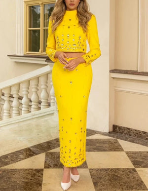 Diamond Embellished Co-Ord with Maxi Skirt - Chiccharm Boutique