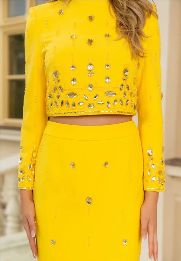 Diamond Embellished Co-Ord with Maxi Skirt - Chiccharm Boutique