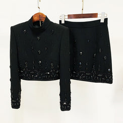Diamond Inlaid Co-Ord Set with Mini Skirt - Chiccharm Boutique