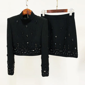 Diamond Inlaid Co-Ord Set with Mini Skirt - Chiccharm Boutique