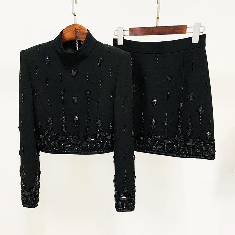 Diamond Inlaid Co-Ord Set with Mini Skirt - Chiccharm Boutique