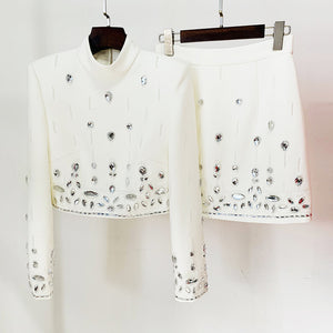 Diamond Inlaid Co-Ord Set with Mini Skirt - Chiccharm Boutique