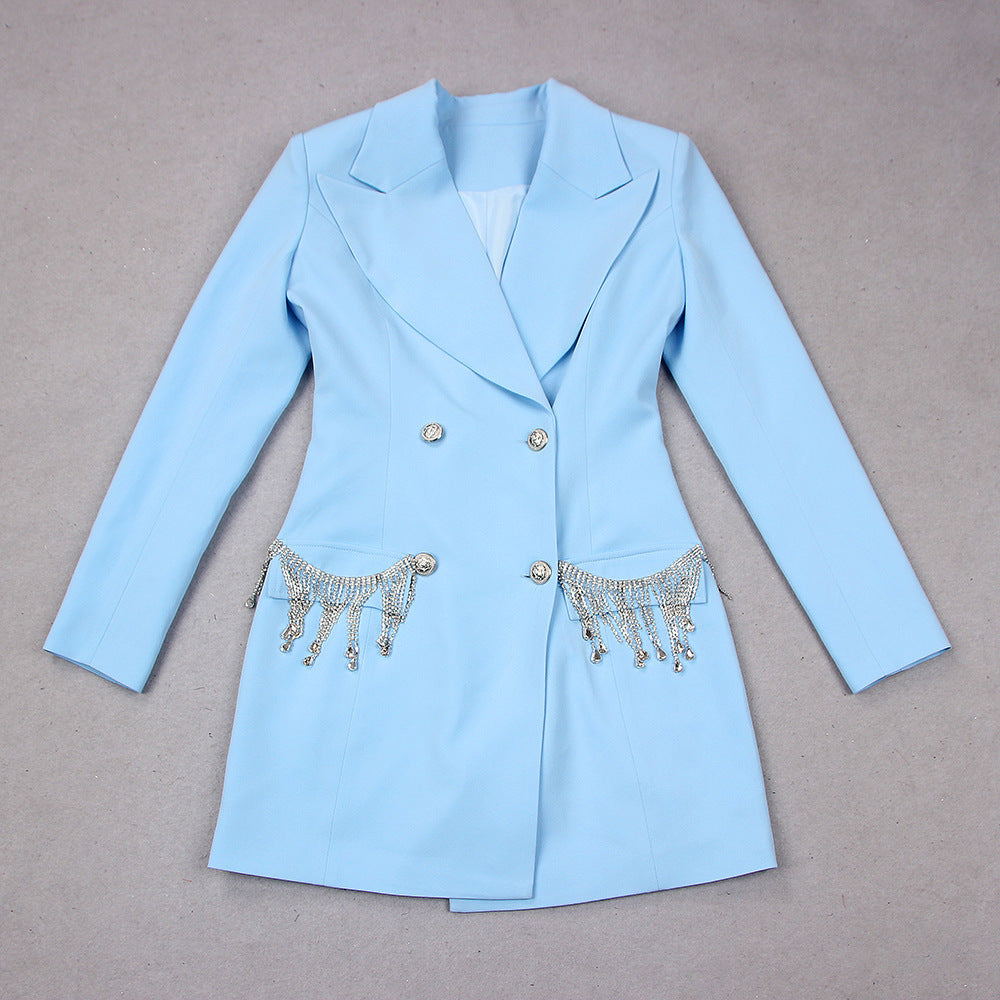 Double-Breasted Crystal Blazer Dress- Chiccharm
