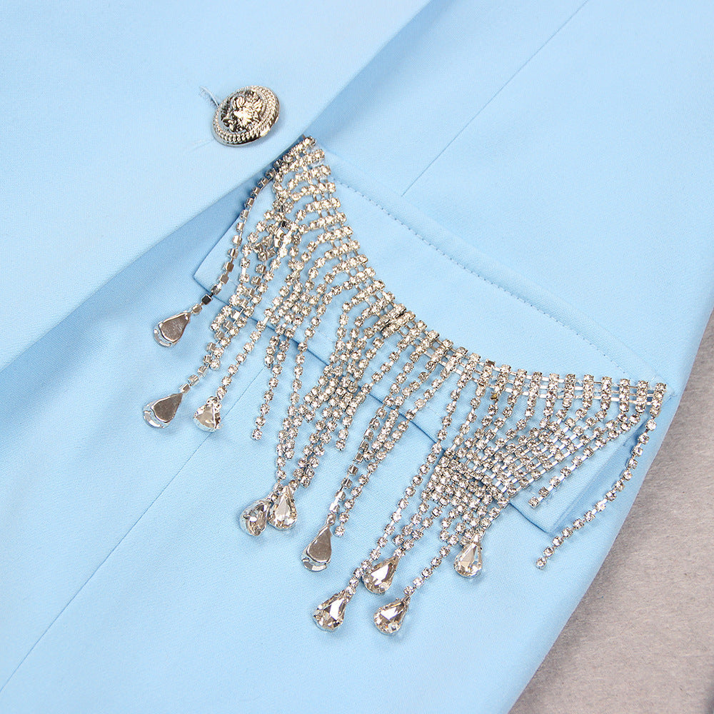 Double-Breasted Crystal Blazer Dress- Chiccharm