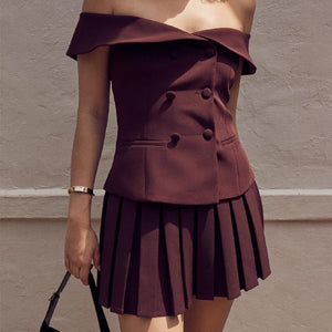 Double-breasted Off-shoulder Suit - Chiccharm