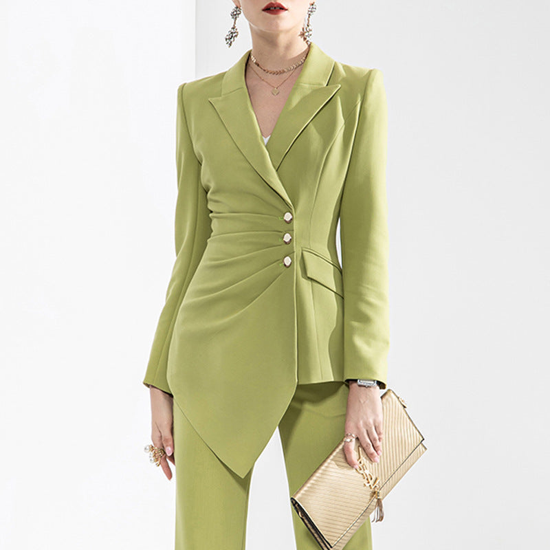 Draped Blazer with Straight-Leg Trousers Suit - Chiccharm