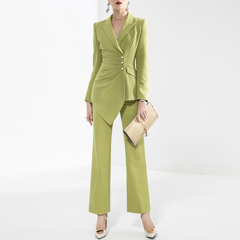 Draped Blazer with Straight-Leg Trousers Suit - Chiccharm