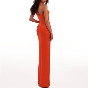 Draped Bustier Dress Maxi with Thigh-High Split - Chiccharm Boutique
