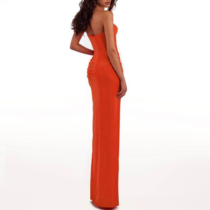 Draped Bustier Dress Maxi with Thigh-High Split - Chiccharm Boutique