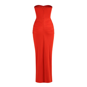 Draped Bustier Dress Maxi with Thigh-High Split - Chiccharm Boutique