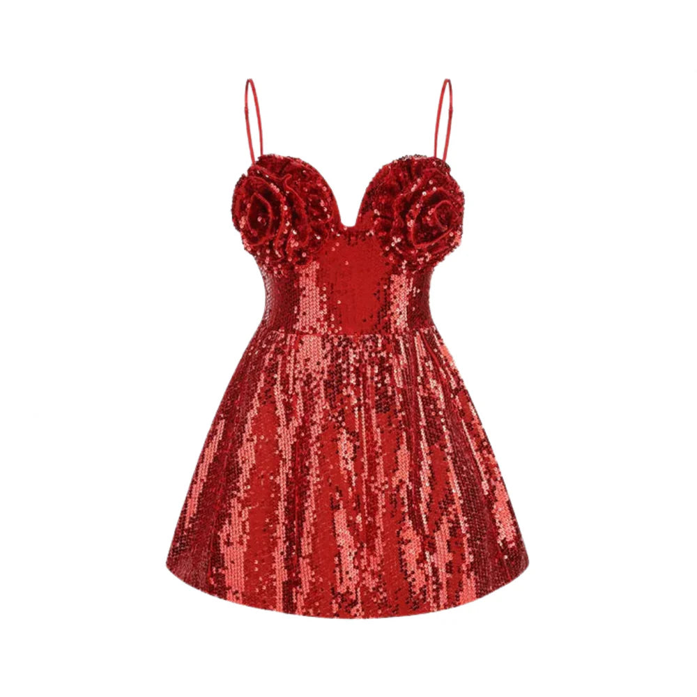 Elegant 3D Flower Sequin Dress - Chiccharm Boutique