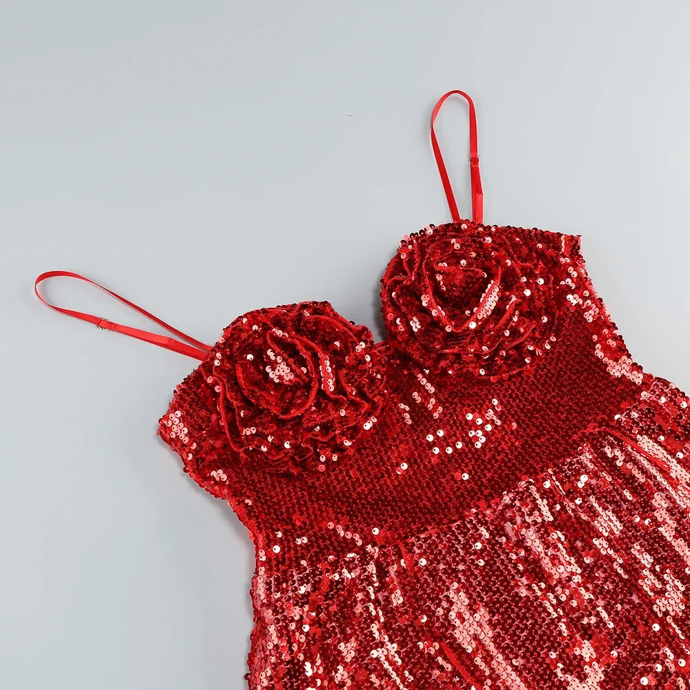 Elegant 3D Flower Sequin Dress - Chic Charm