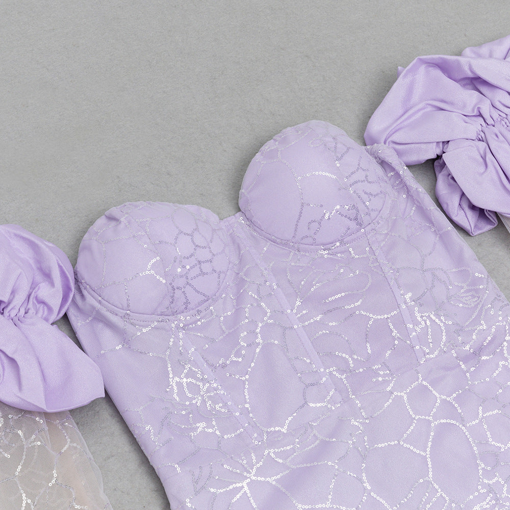 Elegant Lavender Mermaid floral dresses with long sleeves - Chiccharm Boutique