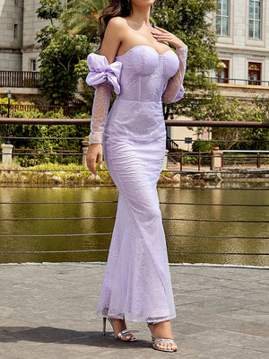 Elegant Lavender Mermaid floral dresses with long sleeves - Chiccharm Boutique