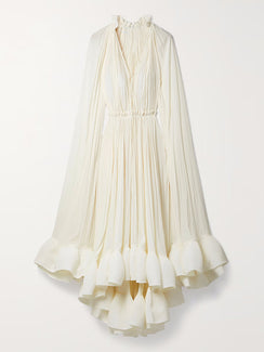 Elegant Layers with Flowing Ruffle Cape Dress 