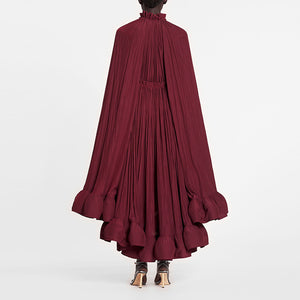 Elegant Layers with Flowing Ruffle Cape Dress 