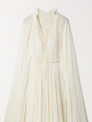 Elegant Layers with Flowing Ruffle Cape Dress 