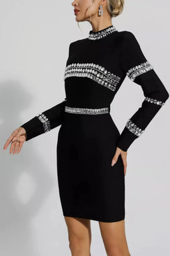 Black With Rhinestone Bandage Dress - Chic Charm