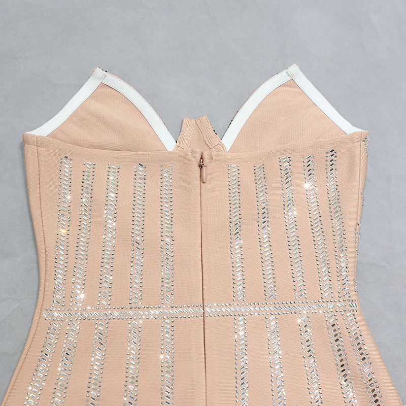 Elegant Strapless Beaded Dress With Fringe​  - Chic Charm