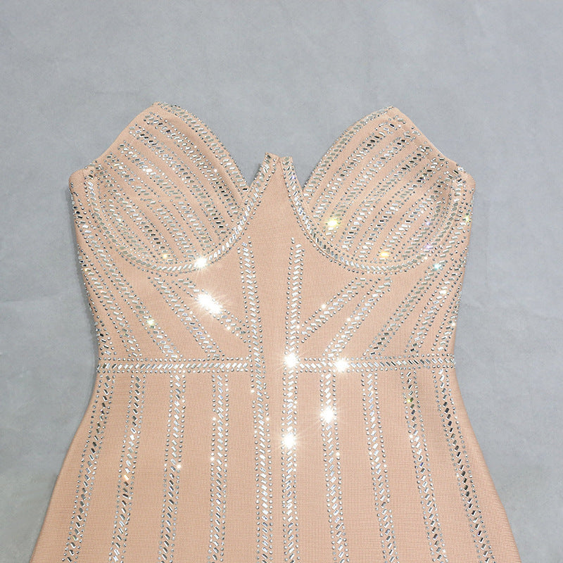 Elegant Strapless Beaded Dress With Fringe - Chiccharm Boutique