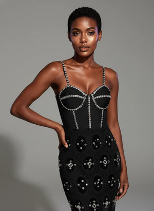Embellished Black Dress - Chiccharm Boutique