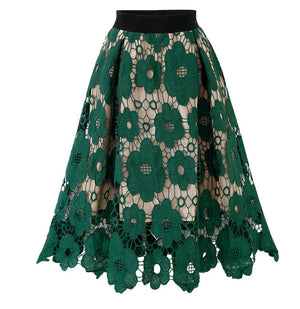 Emerald Floral Lace Midi Skirt - Chiccharm Boutique
